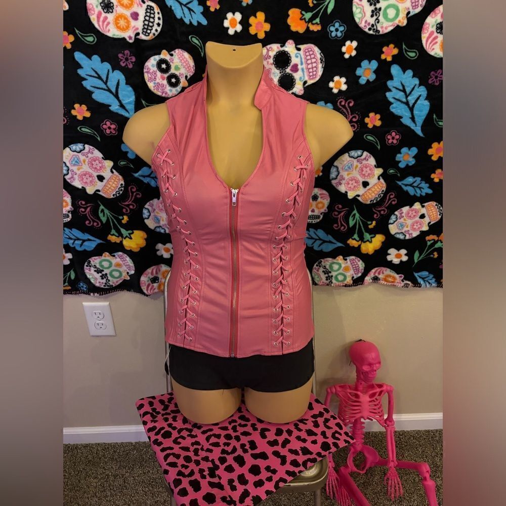 Lydia Lace Up Corset Top in Pink